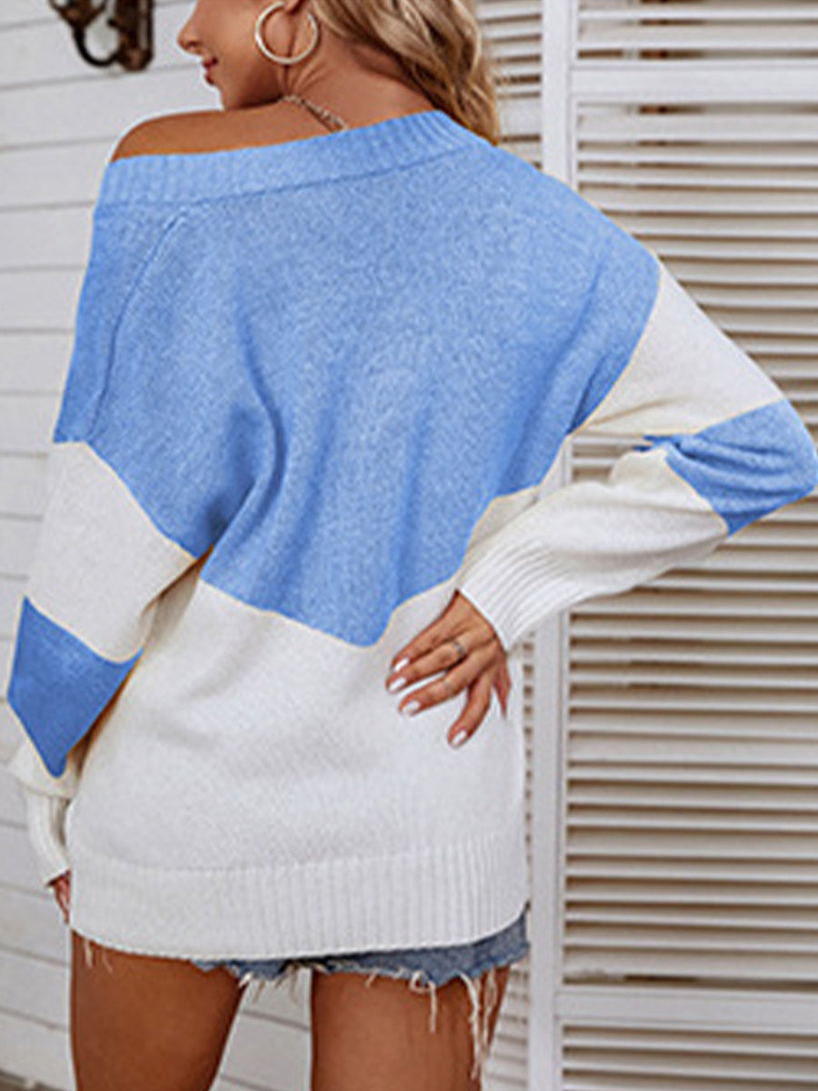 Color Block V-Neck Sweater