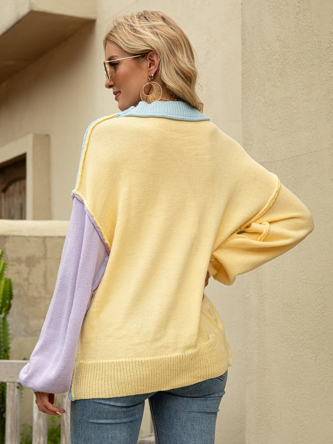 Angel Wings Color Block Dropped Shoulder Sweater