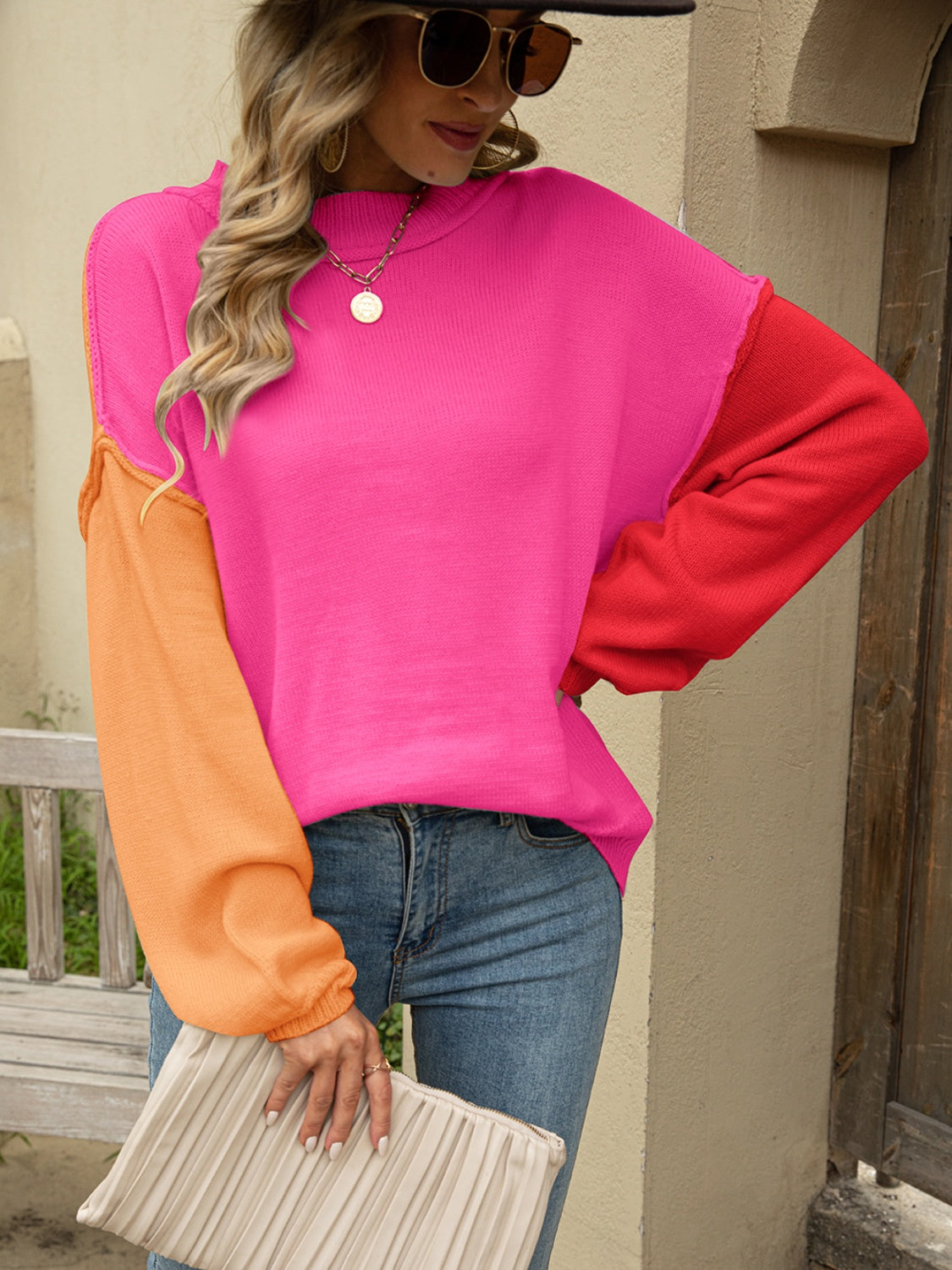 Angel Wings Color Block Dropped Shoulder Sweater